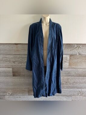 Eileen Fisher L Tencel Lyocell Organic Cotton Denim Duster Jacket Long Open (U1)